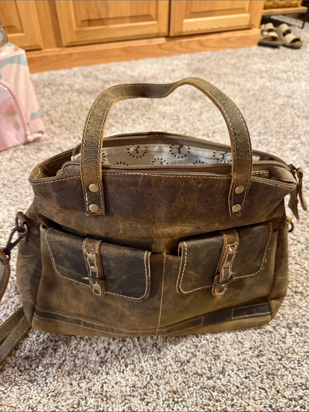 Myra Bag Distressed Brown Multi-Pocket Shoulder Tote - Picture 13 of 13